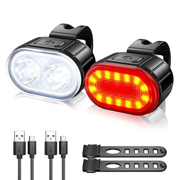 LED Cykellampa Set Fram & Bak, Uppladdningsbar USB