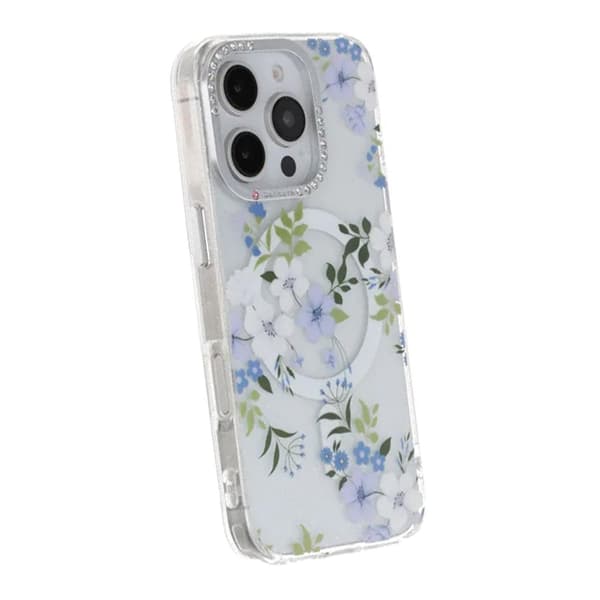 Blomstret Cover med Magsafe til iPhone 16 Pro Max - Blå