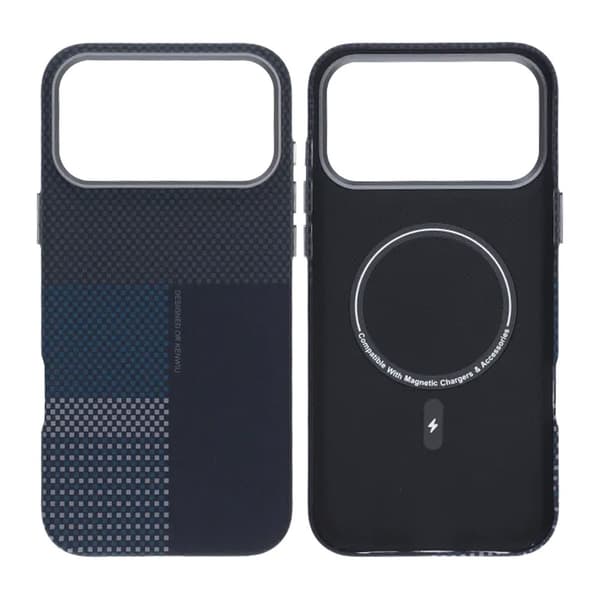 Aramidfiber Telefoncover til iPhone 17 Pro Max - Blå med gitter