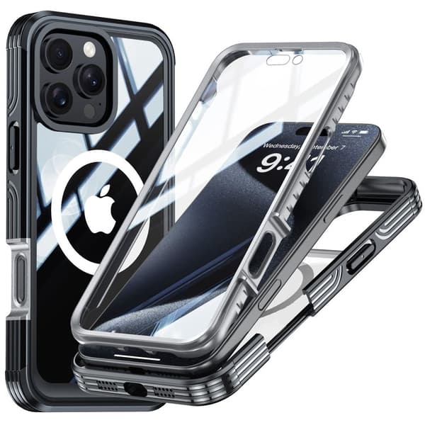 iPhone 16 Pro -kotelo näytönsuojalla - Musta