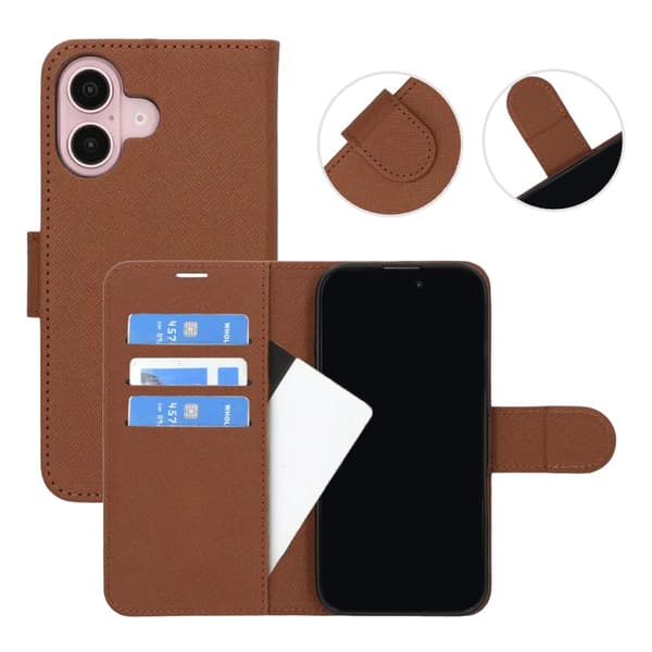 iPhone 16 Plus Pung Etui med Stand - Brun