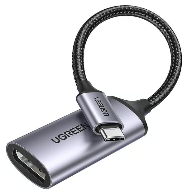 UGREEN USB-C–DisplayPort-sovitin 8K @ 60Hz, 10cm – harmaa/musta