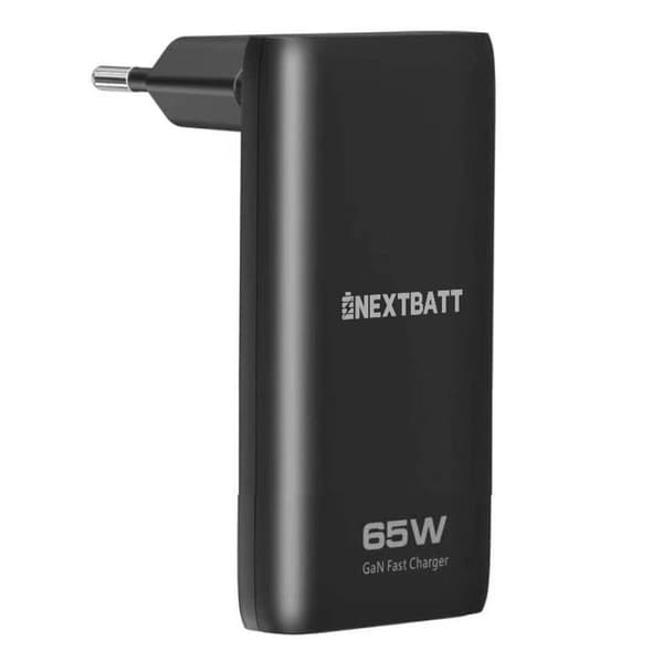 NEXTBATT GaN Ultra Slim Oplader Foldbar 65W USB-C/USB-A - Sort
