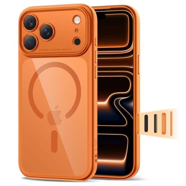 Tech-Protect Magpeak Magsafe CC Cover til iPhone 17 Pro Max - Gennemsigtig/Orange