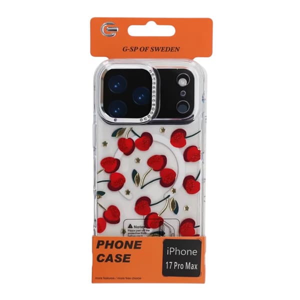 Glitrende Rhinestone Magnetisk Etui til iPhone 17 Pro Max Kirsebærrød