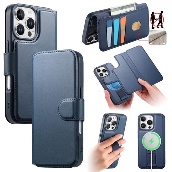 CASENEO iPhone 16 Pro Max Wallet Cover Magnetisk RFID-blokering – Blå