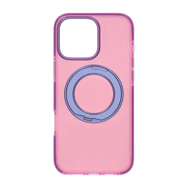 Iridescent Shockproof Case with 360 degree Rotatable Kickstand For iPhone 16 Pro Max Rose Red