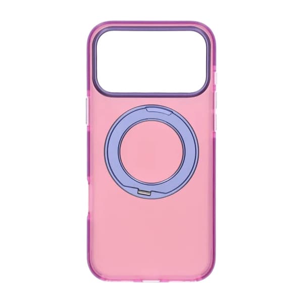 Iridescent Shockproof Case with 360 degree Rotatable Kickstand For iPhone 17 Pro Max Rose Red