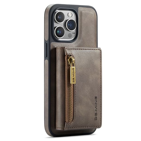 DG.MING iPhone 13 Pro Max Wallet Case RFID Blocking Stand - Kaffe