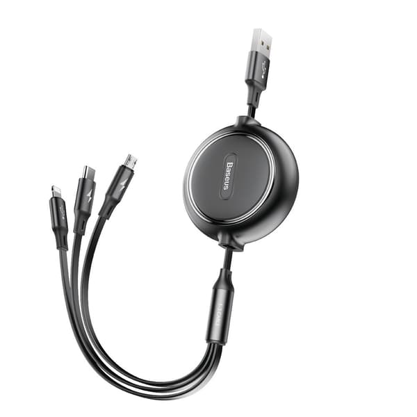 Baseus Golden Loop 3-i-1 USB Lade- og Synkroniseringskabel, 1,2 m, 3,5 A - Sort