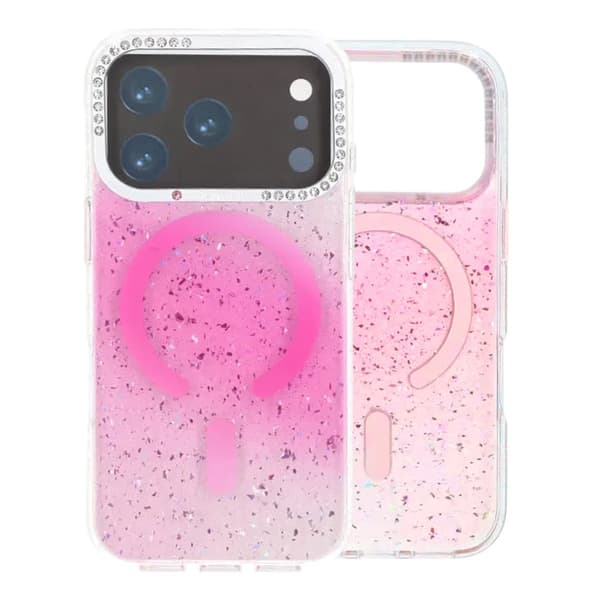 Glittercover MagSafe og Diamanter til iPhone 17 Pro - Rosa