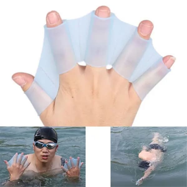 Simhandskar i silikon storlek M - Transparent / Blå