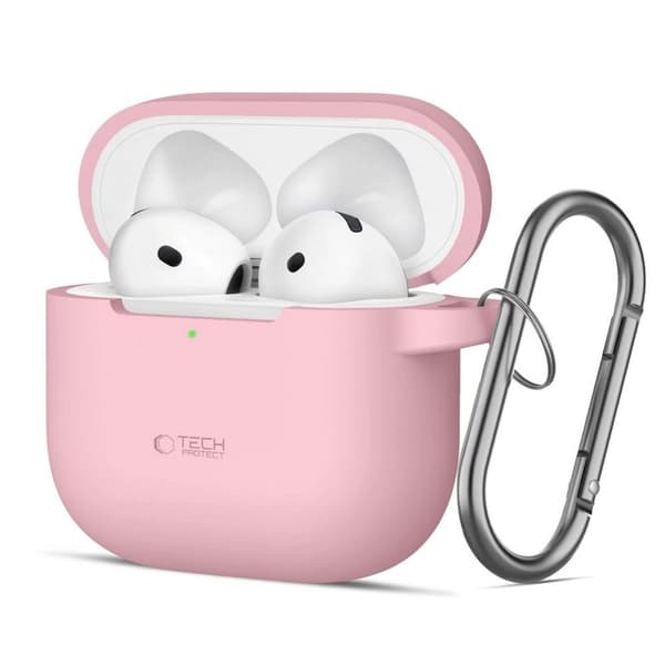 Tech-Protect Silikonfodral för AirPods 4 med Karbinhake - Rosa