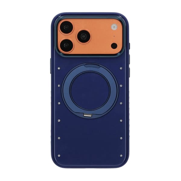 360° Roterbart Støtteben Rhinestone Magnetisk Telefoncover Til iPhone 17 Pro Max/18 Pro Max Blå