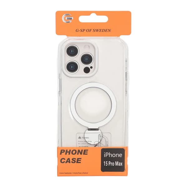 Skal Magsafe til iPhone 15 Pro Max - Transparent hvid med ringstativ