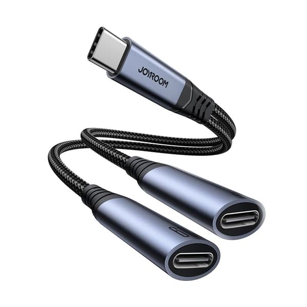 Joyroom 2-i-1 Lydadapter USB-C til Dobbelt USB-C Kabel - Sort