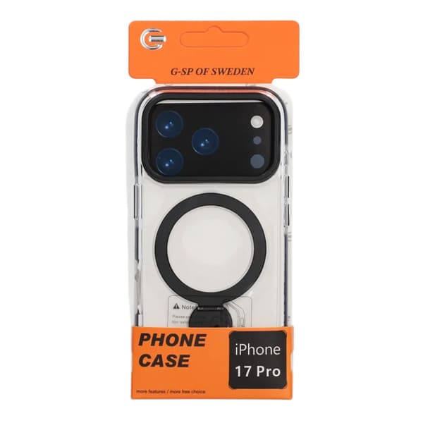 Skal Magsafe til iPhone 17 Pro - Transparent sort med ringstativ