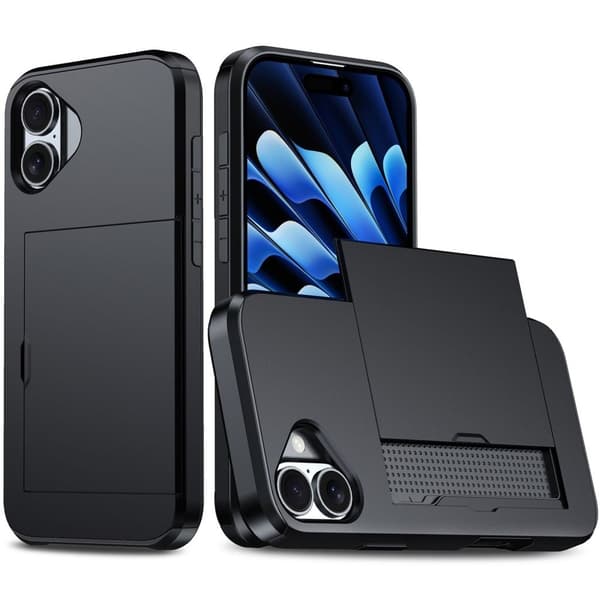 iPhone 16 Plus Cover med kortholder - Sort