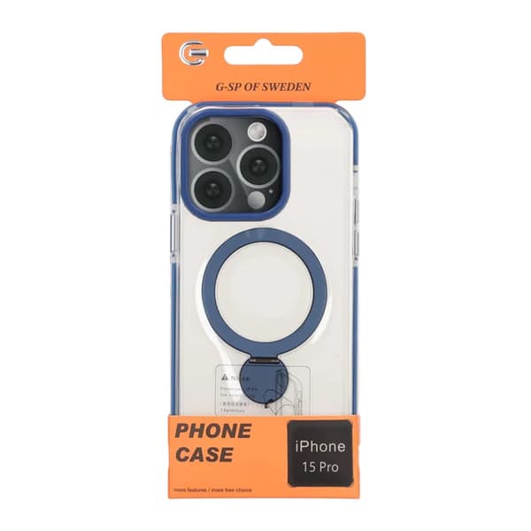 Skal Magsafe til iPhone 15 Pro - Transparent blå med ringstativ