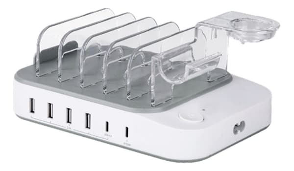 DELTACO USB-latausasema, 4xUSB-A, 2xUSB-C, 50W - Valkoinen