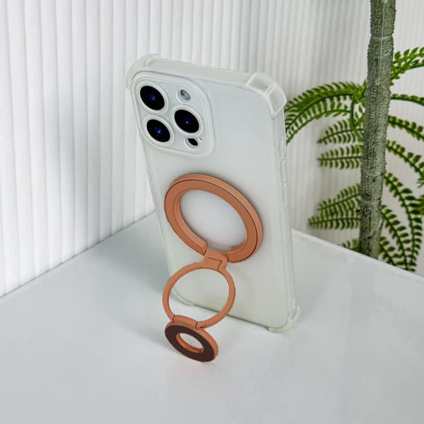 Foldable Double Magnetic Phone Ring Holder Orange+Black