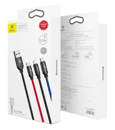Baseus 3-in-1 -kaapeli Lightning/Micro/USB-C - 1,2 m