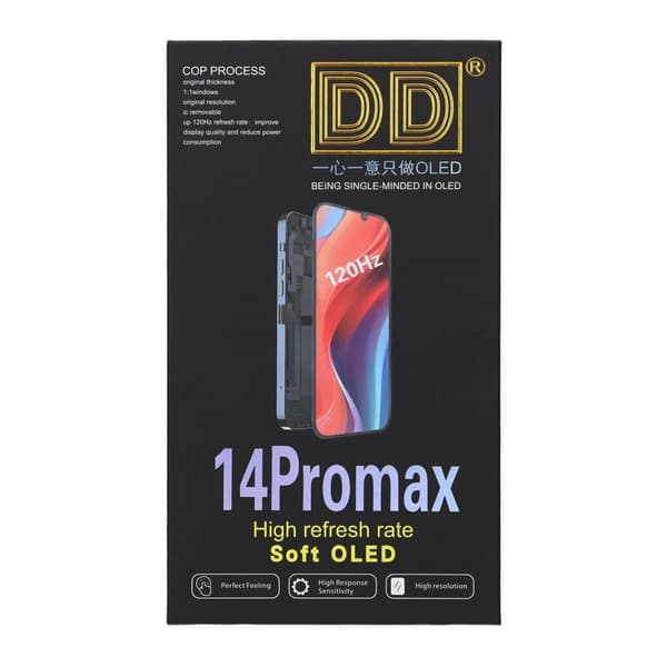 iPhone 14 Pro Max Soft OLED-skærm Høj Kvalitet Sort (DD-mærke)