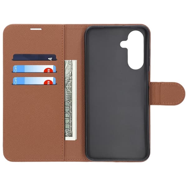 Flip Stand Læder Wallet Case Til Samsung A26 Brun