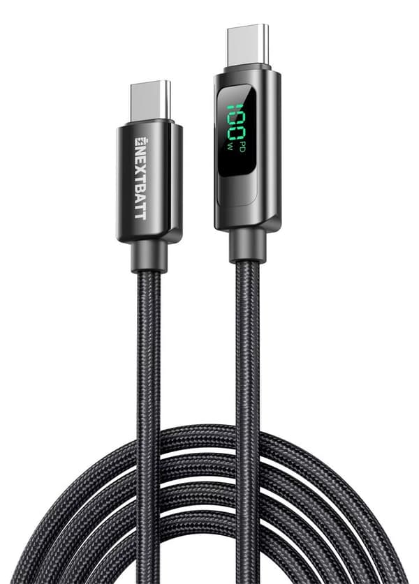 NEXTBATT USB-C til USB-C Kabel 100W, 5A, 2m - Sort