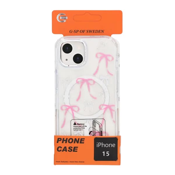 Glitrende Rhinestone Magnetisk Etui til iPhone 15 Sommerfugl Pink