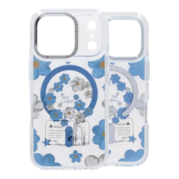 Gradient Floral Magnetic Case For iPhone 17 Pro Blue