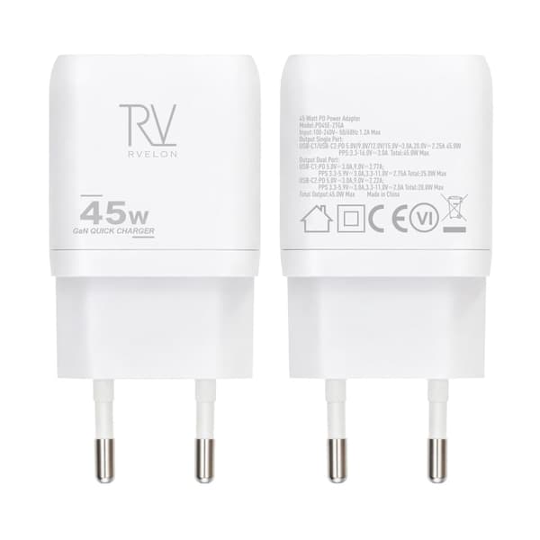 Rvelon 45W 2C EU STRØMADAPTER HVID