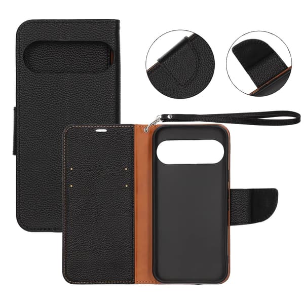 Pung etui med stander til Google Pixel 10 - Sort og Brun