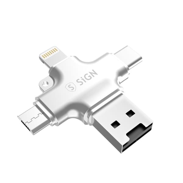 SiGN Micro SD Hukommelseskortlæser til Mobil USB-C/USB-A/Micro USB/Lightning