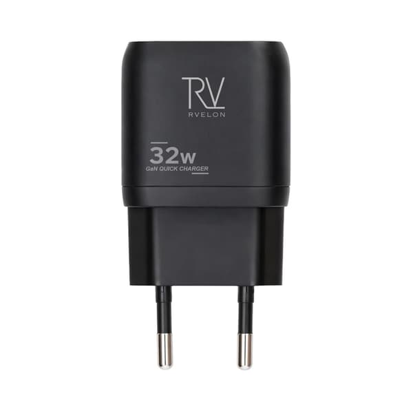 Rvelon Vægoplader USB-C og 2x USB-A 32W GaN - Sort