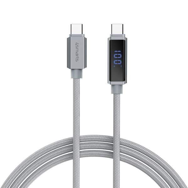 4Smarts DigitCord 100W USB-C -kaapeli näytöllä - Harmaa