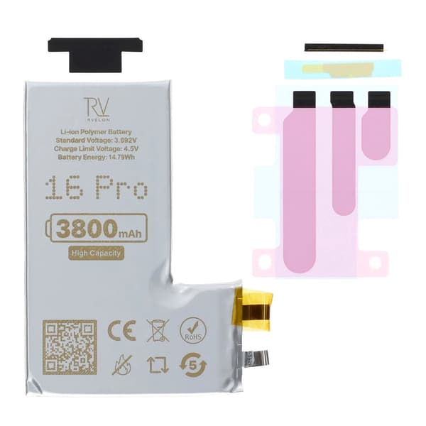 RV-battericelle 538358PSV til iPhone 16 Pro, 3800mAh