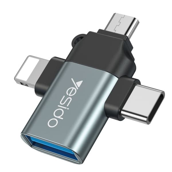 Yesido 3-i-1 USB-A till USB-C/Micro USB/Lightning OTG-adapter