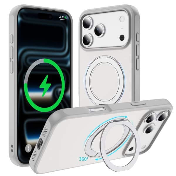 iPhone 18 Pro Max/17 Pro Max MagSafe Cover med Ring Kickstand - Hvid
