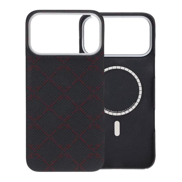 Kevlar MagSafe-cover til iPhone 17 Pro Max - Sort-rødt gitter
