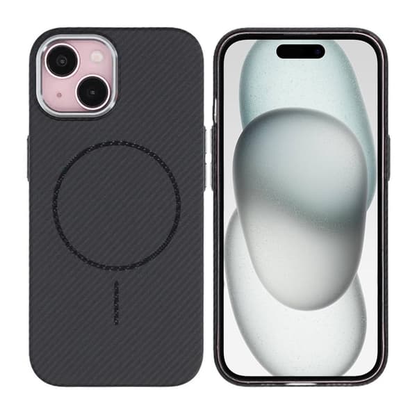 iPhone 15 Mobilcover Kulfiber Mønstret - Sort