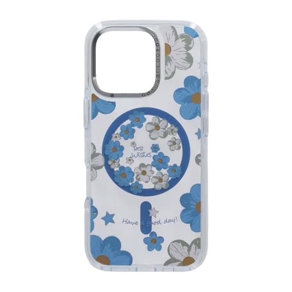 Gradient Blomster Magnetisk Cover Til iPhone 16 Pro Max Blå