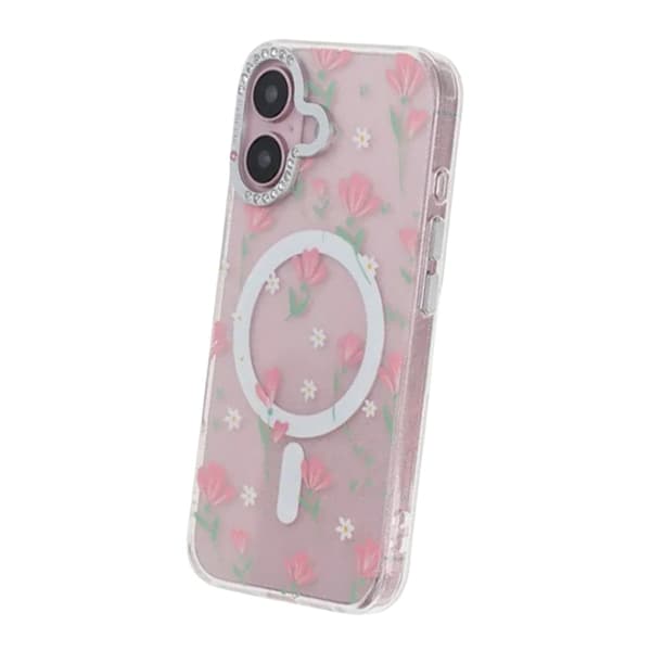 Blomstret Cover med Magsafe til iPhone 17 - Rosa