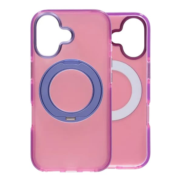 Iridescent Shockproof Case with 360-degree Rotatable Kickstand For iPhone 17 Rose Red