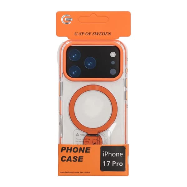 Cover Magsafe til iPhone 17 Pro - Transparent orange med ringholder
