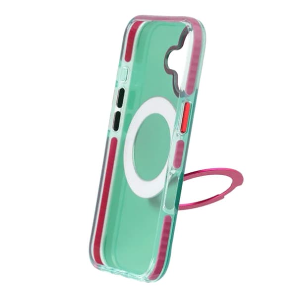 Iridescent Shockproof Case with 360-degree Rotatable Kickstand For iPhone 17 Green