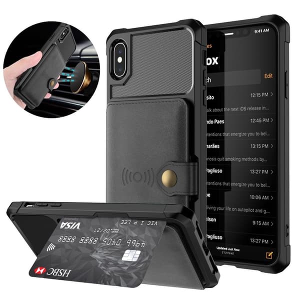 Kunstlæder Wallet Case til iPhone XS Max – Sort