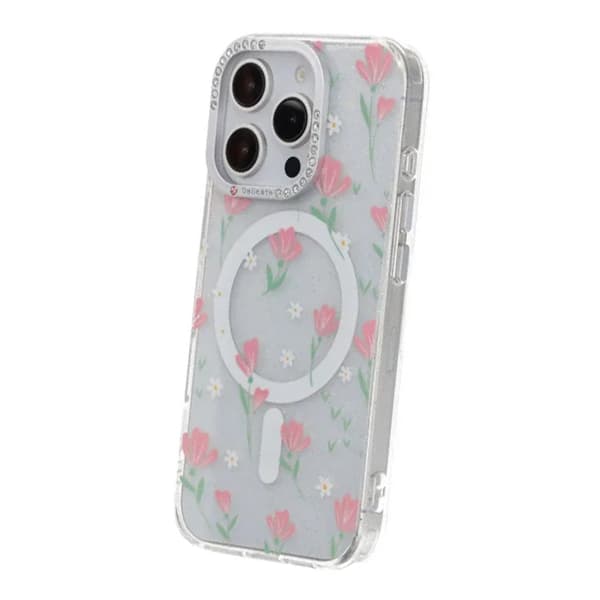 Blomstret Cover med Magsafe til iPhone 16 Pro Max - Rosa