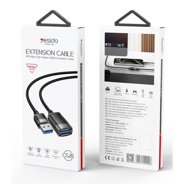 Yesido USB-A han til hun forlængerkabel, 1,5 m - Sort