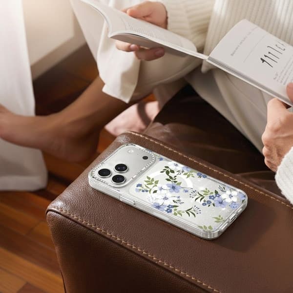 Blomstret Cover med Magsafe til iPhone 17 Pro - Blå